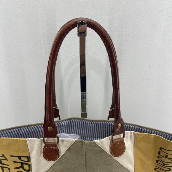 Crosstree Lane K&K Product of the Heart Globally Sourced Canvas Tote Bag Leather - Picture 3 of 9